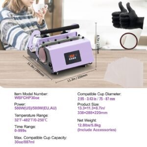 tumbler heat press machine 11 30oz mug press heat up fast and even tumbler press with sublimation paper tape and gloves temp and time setting for sublimation tumblers cups mugs purple 4.jpg
