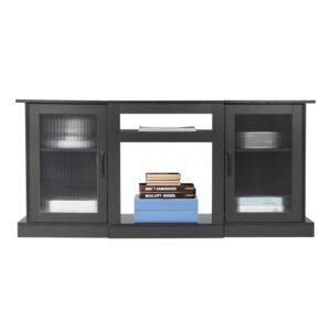 tv stand for tvs up to 65 inch modern entertainment center with light strip wooden tv cabinet storage with glass doors and adjustable shelves console table for living room and bedroom black 1.jpg