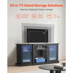 tv stand for tvs up to 65 inch modern entertainment center with light strip wooden tv cabinet storage with glass doors and adjustable shelves console table for living room and bedroom black 5.jpg