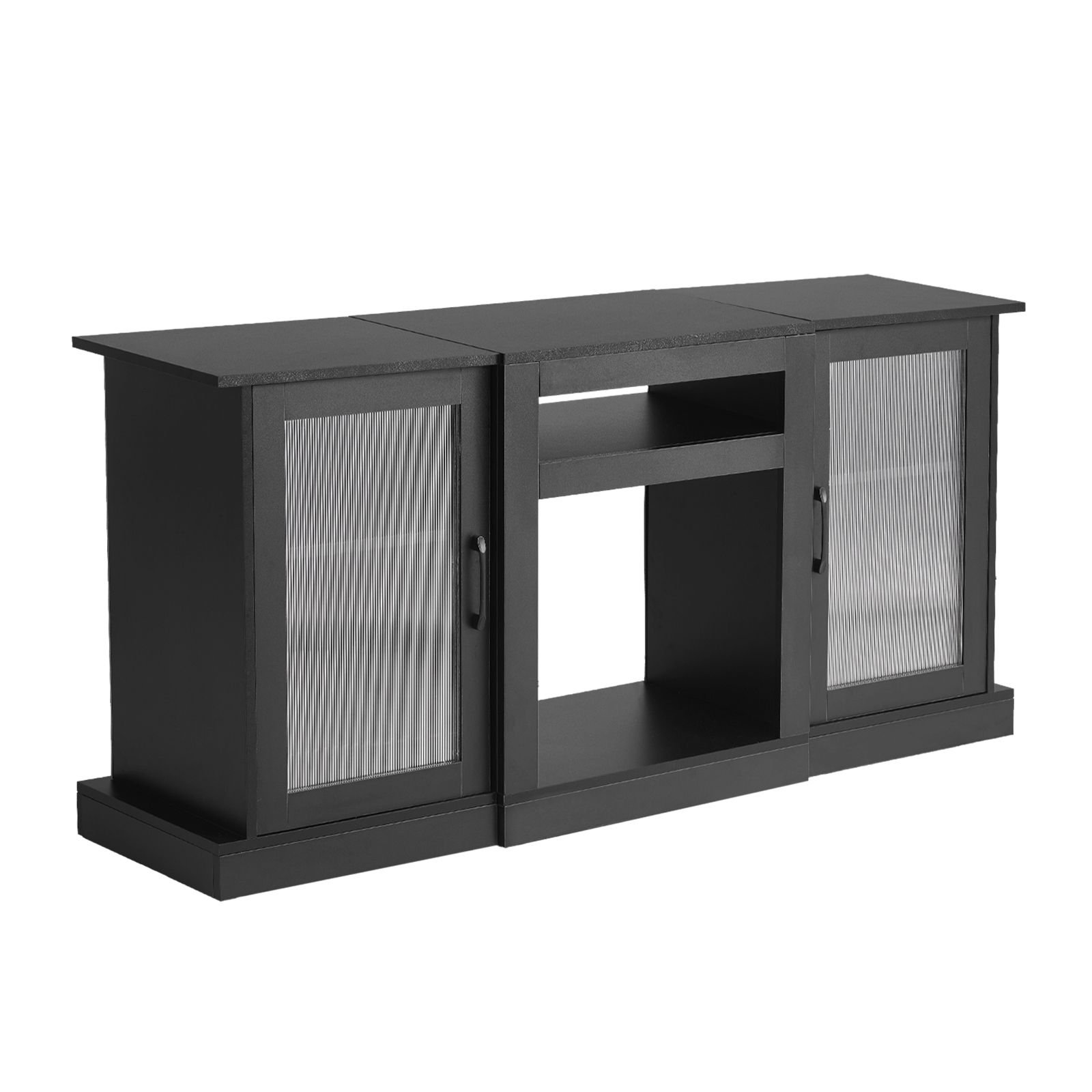 tv stand for tvs up to 65 inch modern entertainment center with light strip wooden tv cabinet storage with glass doors and adjustable shelves console table for living room and bedroom black.jpg