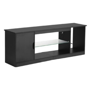TV Stand for TVs up to 65 inch, Modern Entertainment Center with Light Strip, Wooden TV Cabinet Storage with Glass Shelf and Adjustable Shelves, Console Table for Living Room and Bedroom, Black