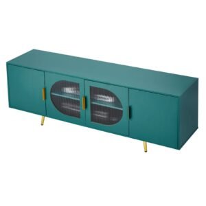 TV Stand for TVs up to 75 inch, Modern Entertainment Center with Glass Doors and Gold Legs, TV Cabinet Storage with Adjustable Shelves, Media Console Table for Living Room and Bedroom, Green