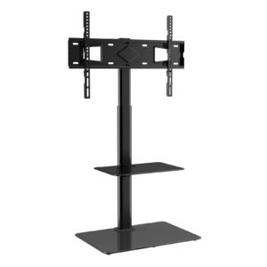 TV Stand Mount, Swivel Tall TV Stand for 32 to 65 inch TVs, Height Adjustable Portable Floor TV Stand with Tempered Glass Base for Bedroom, Living Room