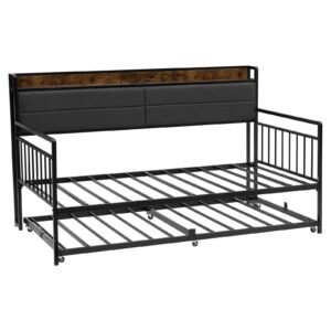 twin size daybed frame day bed with trundle heavy duty metal platform bed frame with charging station twin daybed with metal slats support for living room bedroom guest room easy assembly 4.jpg
