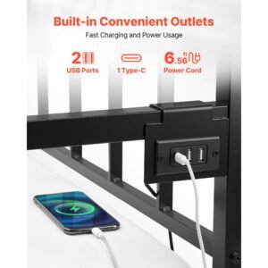 twin size daybed frame, height adjustable day bed with trundle, heavy duty metal platform bed frame with led light and charging station, twin daybed with metal slats for living room, bedroom