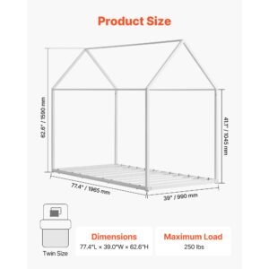 twin size house bed frame metal kids floor bed frame with roof heavy duty steel slats support house shape bedframe for girls and boys no box spring needed easy assembly white 1.jpg