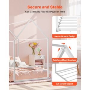 twin size house bed frame metal kids floor bed frame with roof heavy duty steel slats support house shape bedframe for girls and boys no box spring needed easy assembly white 2.jpg