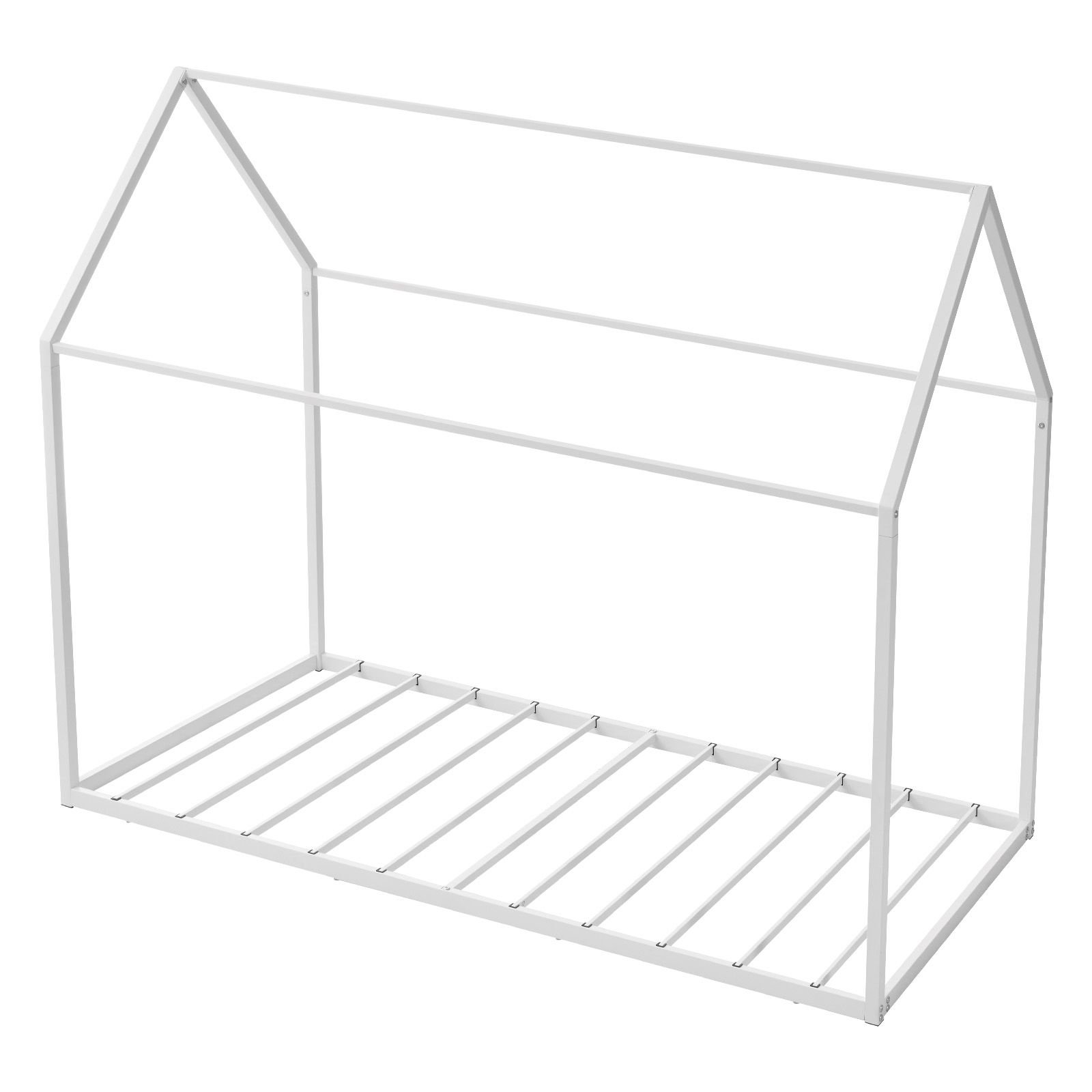 twin size house bed frame metal kids floor bed frame with roof heavy duty steel slats support house shape bedframe for girls and boys no box spring needed easy assembly white.jpg