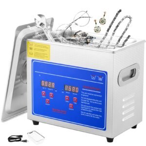 ultrasonic cleaner with digital timer & heater, professional ultra sonic jewelry cleaner, stainless steel heated cleaning machine for glasses watch rings small parts circuit board (3l)