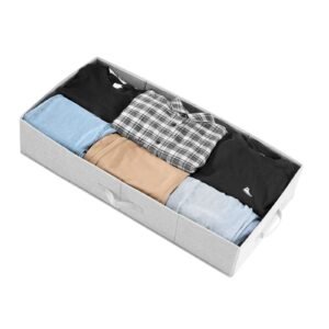 under bed storage with lids, 31.7 x 15.9 x 6.1 inch, 48l large underbed clothes storage containers, low profile gray under bed drawer shoe organizer bins box for blanket shoe bedroom, 2 pack