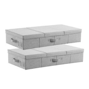 under bed storage with lids, 31.7 x 15.9 x 6.1 inch, 48l large underbed clothes storage containers, low profile gray under bed drawer shoe organizer bins box for blanket shoe bedroom, 2 pack