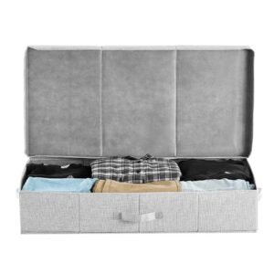under bed storage with lids, 31.7 x 15.9 x 6.1 inch, 48l large underbed clothes storage containers, low profile gray under bed drawer shoe organizer bins box for blanket shoe bedroom, 2 pack