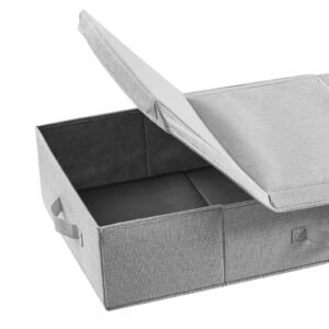 under bed storage with lids, 31.7 x 15.9 x 6.1 inch, 48l large underbed clothes storage containers, low profile gray under bed drawer shoe organizer bins box for blanket shoe bedroom, 2 pack