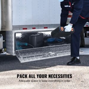 Underbody Truck Box, 48"×17"×18" Pickup Storage Box, Heavy Duty Aluminum Diamond Plate Tool Box with Lock and Keys, Waterproof Trailer Storage Box with T-Handle Latch for Truck, Van, Trailer