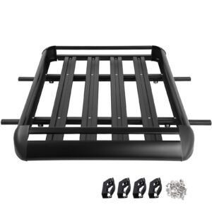 Universal 50.4 x 36.4 Inch Roof Basket, Basket Roof Rack, Aluminum Roof Mounted Cargo Rack with Bars XL-B for Car Top Luggage Traveling SUV Holder