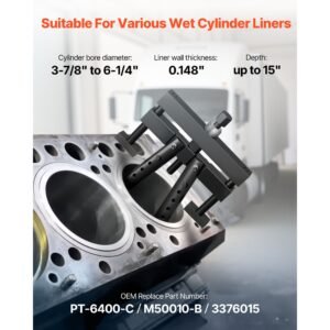 universal cylinder liner puller assembly, used for mack cummins cat on wet liner from 3 7/8 in to 6 1/4 in bore, diesel engine cylinder liner removal tool, replace pt 6400 c, m50010 b, 3376015