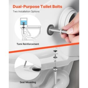universal toilet seat bolts kit 2pcs metal heavy duty toilet tank bolts stainless steel toilet seat screws replacement kit with long downlock nuts rubber washers gaskets toilet repair screw 1.jpg