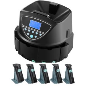 USD Coin Sorter, Coin Counter Machine for 5 Kinds of USD Coins, Coin Sorter and Wrapper Machine Holds up to 2000 Coins, Screen Display Coin Storage Included 5 Coin Tubes and Boxes