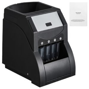 USD Coin Sorter, Coin Sorter Machine for USD Coin 1/5/10/25 cents, Sorts up to 230 Coins/min, Coin Sorter and Wrapper Machine Holds 200 Coins, includes 4 Coin Tubes, Black