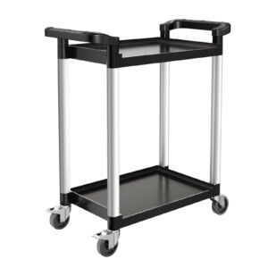Utility Cart, 300 lbs Load Capacity, 2-tier Utility Plastic Cart with 360° Swivel Wheels (2 with Brakes), 24.4 x 16.1-inch Food Service Cart for Warehouse, Office, Home, Restaurant, Kitchen
