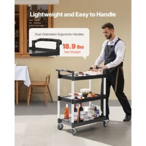 utility cart 300 lbs load capacity 3 tier utility plastic cart with 360 swivel wheels 2 with brakes 244 x 161 inch food service cart for warehouse office home restaurant kitchen 2.jpg