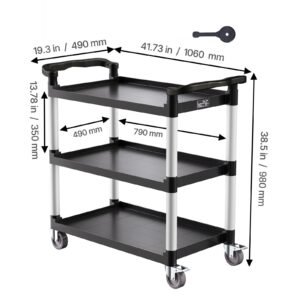 utility cart 500 lbs load capacity 3 tier utility plastic cart with 360 swivel wheels 2 with brakes 311 x 193 inch food service cart for warehouse office home restaurant kitchen 2.jpg