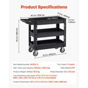 utility service cart 550 lbs laod capacity 3 shelf heavy duty plastic rolling utility cart with 360 swivel wheels 2 with brakes ergonomic storage handle for warehousegaragecleaning 3.jpg