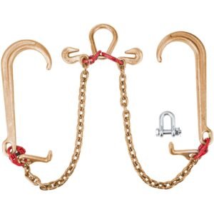 V Bridle Chain, 5/16 in x 2 ft Bridle Tow Chain, Grade 80 V-Bridle Transport Chain, 9260 Lbs Break Strength with TJ Hooks and Crab Hooks, Heavy Duty Pear Link Connector and Chain Shorteners