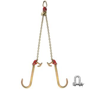 V Bridle Chain, 5/16 in x 2 ft Tow Chain Bridle, Grade 80 V-Bridle Transport Chain, 9260 Lbs Break Strength with TJ Hooks & Grab Hooks, Heavy Duty Pear Link Connector and Chain Shorteners