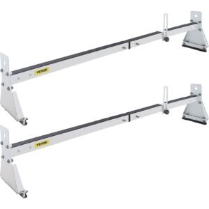 Van Roof Ladder Rack, 2 Bars, 331 LBS Capacity, 52"-63.8" Adjustable Steel Roof Rack Cross Bar with Ladder Stoppers, Fit Vans with Rain Gutters, for Kayak Canoe Lumber Pipe Cargo,, White