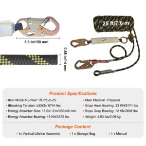 vertical lifeline assembly 055 x 25 fall protection rope with 30 kn breaking tension polyester roofing rope with steel snap hooks rope grab and shock absorber ansi compliant 2.jpg