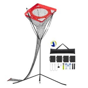 Volleyball Setter Training Equipment, Angle and Height Adjustable Volleyball Trainer, Portable Practice Net with Steel Base, Carrying Bag, Indoor Outdoor Target Net for Serving Spiking Setting
