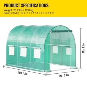 walk in tunnel greenhouse 98 x 66 x 66 ft portable plant hot house with galvanized steel hoops 1 top beam diagonal poles zippered door 6 roll up windows green 2.jpg