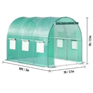 walk in tunnel greenhouse 98 x 66 x 66 ft portable plant hot house with galvanized steel hoops 1 top beam diagonal poles zippered door 6 roll up windows green 5.jpg