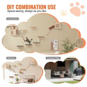 wall mounted cat shelves, cat wall shelves and perches with jumping boards, cat beds, hammocks & cat tree, cat furniture and shelves up to 40 lbs for sleeping, playing, climbing, set of 9