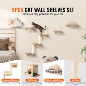 wall mounted cat shelves cat wall shelves and perches with jumping boards nest barrier board cat tree cat floating furniture up to 40 lbs for sleeping playing climbing set of 5 1.jpg