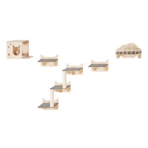 Wall Mounted Cat Shelves, Cat Wall Shelves and Perches with Jumping Boards, Nest, Barrier Board & Cat Tree, Cat Floating Furniture up to 40 lbs for Sleeping, Playing, Climbing, Set of 5