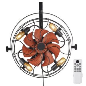 Wall Mounted Fan with Lights, 21 inch Wall Mount Fan with Remote, 6 Speeds Plug in Wall Fan, Timer, 360°Adjustable Tilt for Bedroom,Garage,Workshop (Compatible 4 E26 Bulb Sockets,No Bulb)