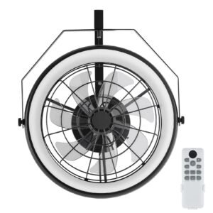 Wall Mounted Fan with Lights, 22 inch Wall Mount Fan with Remote, 6 Speeds Plug in Wall Fan, Reversible, Dimmable 3-color Lighting, Timer, 360°Adjustable Tilt for Workshop, Patio, Home
