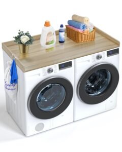 Washer Dryer Countertop, 54" x 27" Wooden Washer and Dryer Countertop, Water-Resistant Laundry Machine Topper Cover with Anti-Slip Pads, for Laundry Room Organization and Storage, Oak