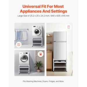 washing machine stand, 48.5x25 inch washer laundry pedestal, 590lbs load capacity washer and dryer pedestal base with double trays, 4 adjustable feet for lifting washing machines, carbon steel