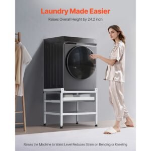 washing machine stand, 48.5x25 inch washer laundry pedestal, 590lbs load capacity washer and dryer pedestal base with double trays, 4 adjustable feet for lifting washing machines, carbon steel