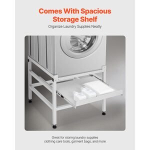 washing machine stand, 48.5x25 inch washer laundry pedestal, 590lbs load capacity washer and dryer pedestal base with double trays, 4 adjustable feet for lifting washing machines, carbon steel