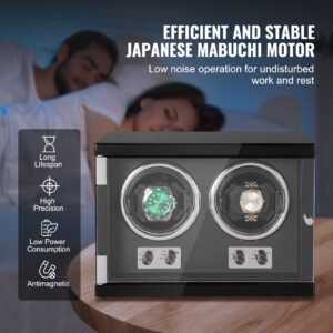 watch winder dual watch winder for mens and womens automatic watch with 2 super quiet japanese mabuchi motors blue led light and adapter high density board shell and black pu 3.jpg