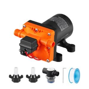 Water Diaphragm Pump, 12V DC, 3.5 GPM Flow, 55 PSI Rated Pressure (40-80 PSI Adjustable), 1/2" MNPT Self Priming Sprayer Pump with Pressure Switch for RV Camper Marine Boat Lawn, FCC Certified