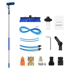Water Fed Pole Kit, 30FT Solar Panel Cleaning Pole with Extendable Handle, 180° Rotatable Brush Head & 65.6FT Hose, Household & Outdoor Window Cleaner Tool for Caravan Solar Panel Deck