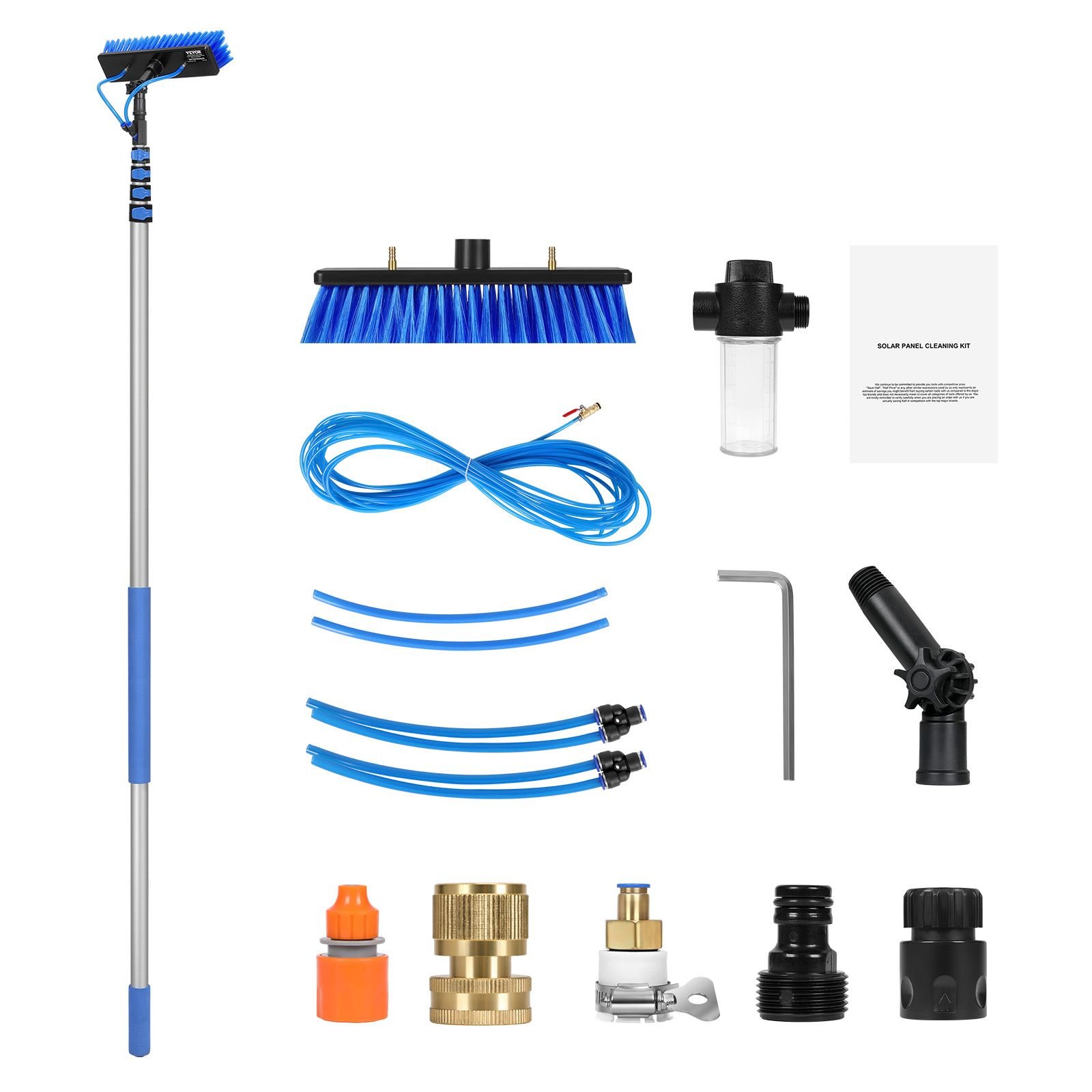 water fed pole kit, 30ft solar panel cleaning pole with extendable handle, 180° rotatable brush head & 65.6ft hose, household & outdoor window cleaner tool for caravan solar panel deck