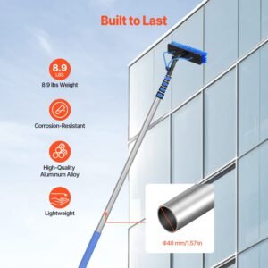 water fed pole kit, 30ft solar panel cleaning pole with extendable handle, 180° rotatable brush head & 65.6ft hose, household & outdoor window cleaner tool for caravan solar panel deck