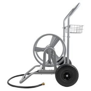 Water Hose Reel Cart, 200/300ft High-Pressure Garden Hose Cart, Hoses Reel Carts with Two Wheels, Handle & Heavy-Duty Mesh Storage Basket, Dual-Purpose Portable Hoses Reels for Garden, Car, Pet