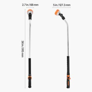 Watering Wand, 36-Inch Extra Long Heavy Duty Garden Hose Wand with 8 Spray Patterns & 180° Swivel Head, Long Hose Nozzle Sprayer with on/off Thumb Control